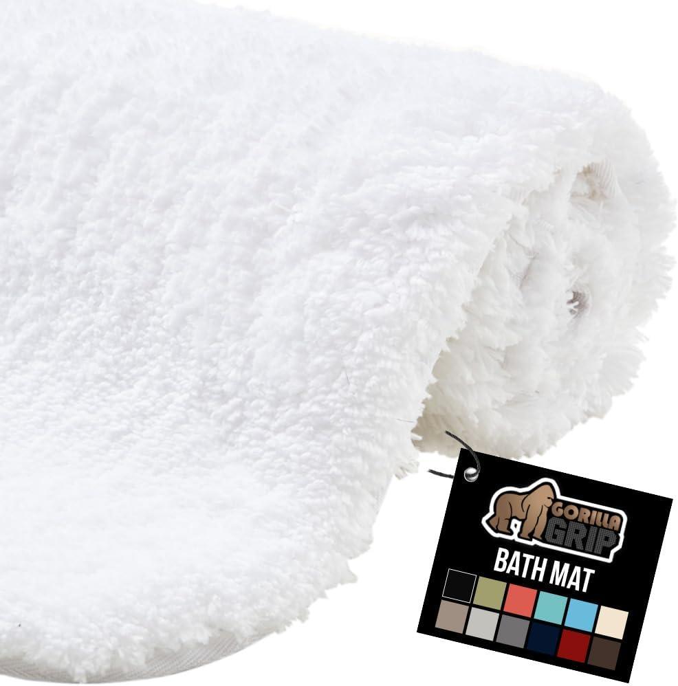 GORILLA GRIP Bathroom Rugs, 42x24, Ultra Soft Absorbent Mat, Thick Plush Bath Rug, Machine Washable, Microfiber Quick Dry, Mats for Shower, Bathtub and Floor, Home Decor Accessories, White