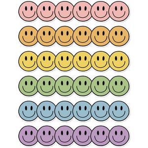 JarThenaAMCS 69 Ft Boho Happy Face Bulletin Board Borders Colorful Smile Face Adhesive Trim Border for Back to School Classroom Office Decoration