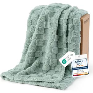 Bedsure GentleSoft Sage Green Throw Blanket for Couch - Checkered Fleece Mothers Gifts Day Blankets, Cute Soft Cozy Spring Summer Throw for Bedroom Home Decor Gifts for Girls, 50x60 Inches