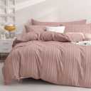 JELLYMONI Duvet Cover Queen Size Smokey Pink - 3PCS Boho Striped Duvet Cover Set Polyester Tufted Bohemian Textured Comforter Cover 9090in with Corner Ties & Zipper and 2 Pillowcases