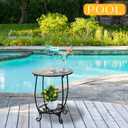 Cinnvoice Outdoor Side Table Round Small Mosaic Patio Accent Indoor End Plant Coffee Tea Table for Yard Patio Porch Garden Living Room, Bedroom(Tree Style,14 Inch)