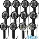 Tujoe 12 Pcs Mini Powerful Handheld Fan 3 Speed Personal Small Portable Rechargeable Fan with Base USB for Women Eyelash Makeup Office Travel Beach Indoor Outdoor (Black)
