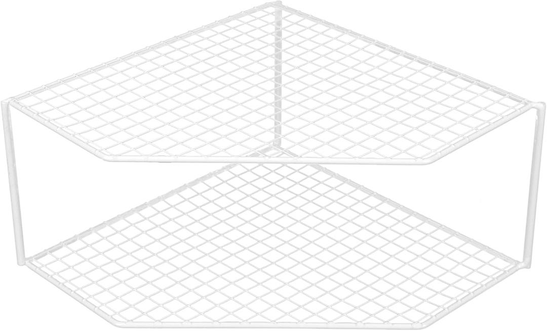 UPKOCH 2-Tier Corner Shelf Kitchen Cabinet Organizer, Metal Wire Counter and Cabinet Storage Rack for Plates, Dishes, Pots, Pans, Pantry, Grid Design for Stability and Drainage (White)