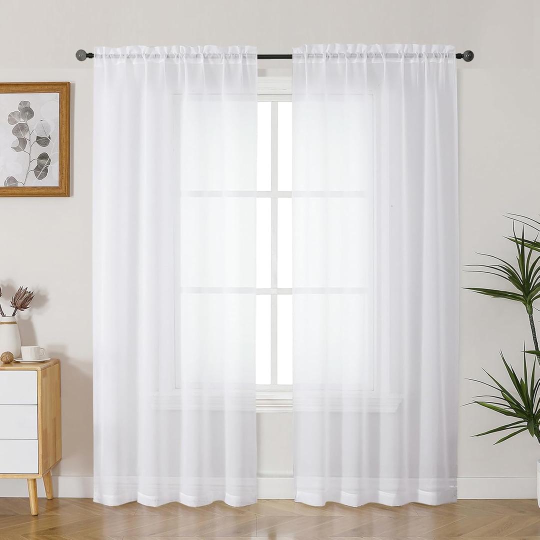 Gwine Sheer Curtains 2 Panels Set for Living Room, Rod Pocket Voile Bedroom Curtains, White Light Filtering Solid Window Sheer Panels, Each 42" Wx78 L