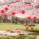 Red Paper Lanterns and Heart Hanging Fans Set, 6pcs Chinese Round Lanterns with 6pcs Heart Shaped Paper Fans & Banner for Wedding Bridal Shower Birthday Romantic Party Decorations