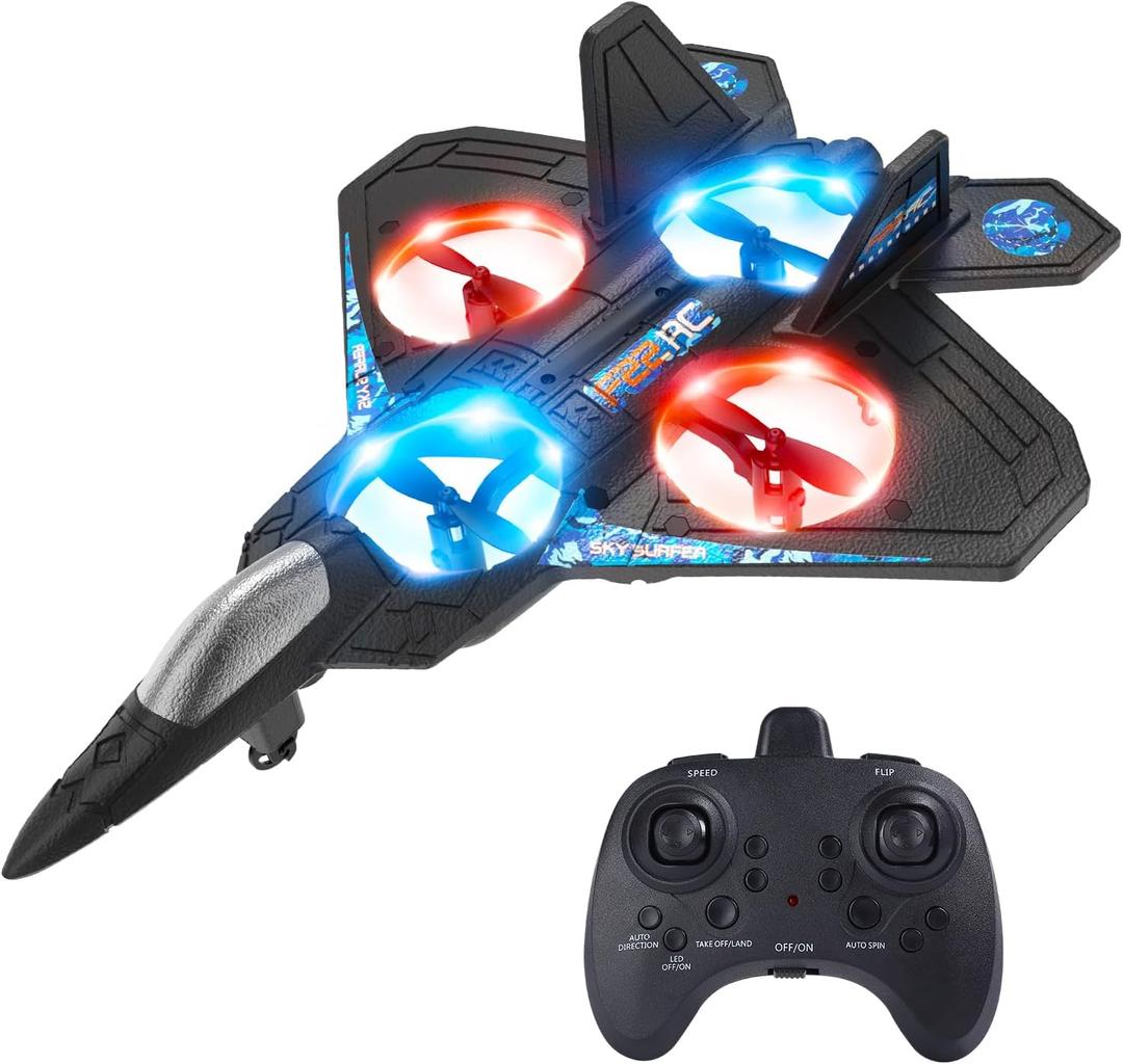 Foam RC Airplane Drone for Kids, Remote Control Helicopter, Toy Plane Fighter Jet with LED Light, Auto Hover, 360Flip, 2 Batteries (16 Mins Flight), Easy to Fly for Beginners