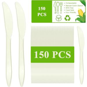 2 x ANKS Compostable Knives, 150 Count 7.1in Disposable Knives, Made from Natural Corn Starch, Eco-Friendly, Heat Resistant Great for Party, Picnic, Dinner, Takeaway, Thick Solid, Heat Resistant