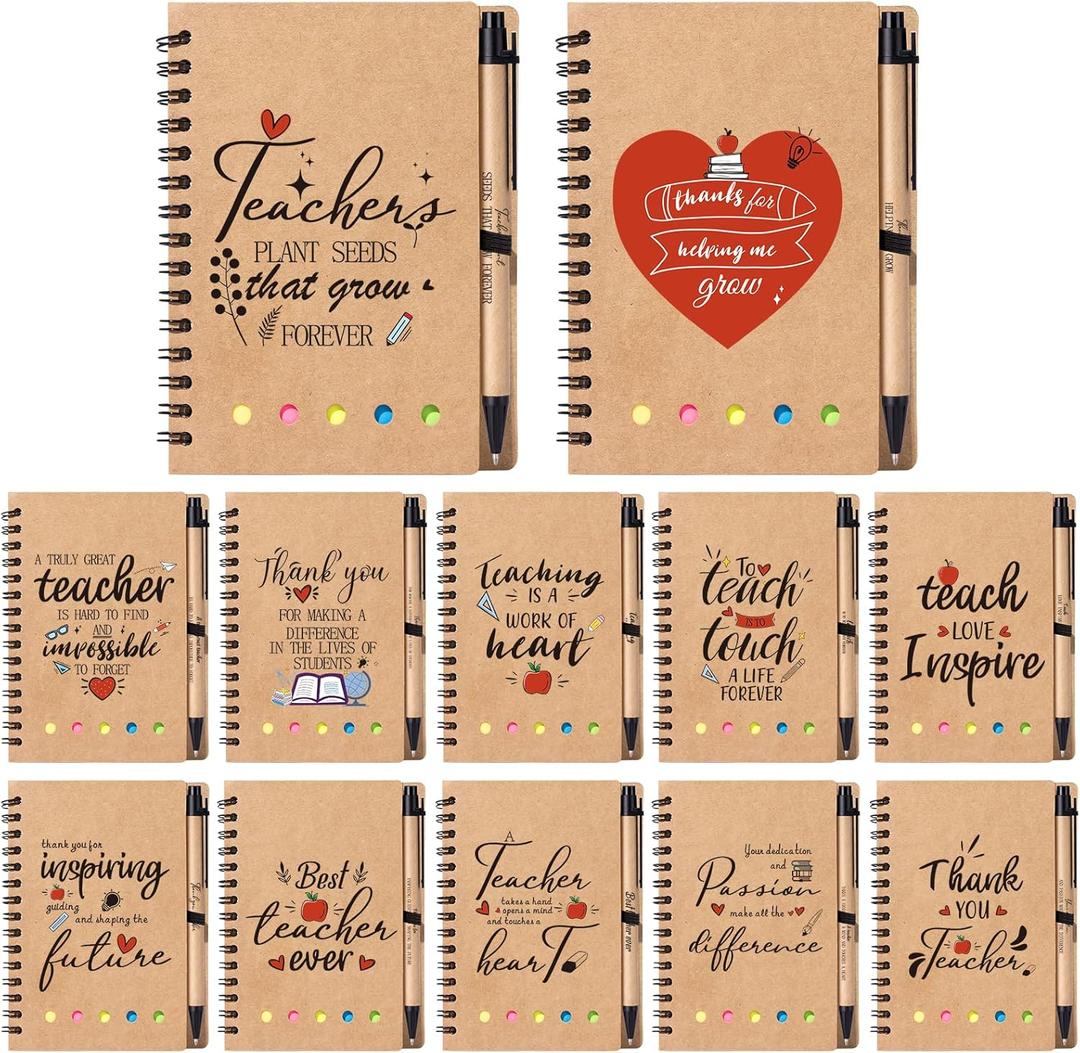 12 Set Employee Appreciation Gifts Bulk, Thank You Gift Inspirational Notebook for Team Volunteer Nurse Coworker Teacher Students, Notepad with Bamboo Pen Bulk (12, teacher)