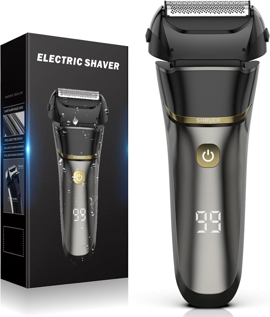Electric Razor for Men Face, Electric Shavers for Men, Cordless Rechargeable Waterproof Foil Shaver with LED Display for Beard TrimmingBlack