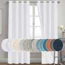 PrinceDeco Linen Curtains Blackout Drapes for Bedroom/Living Room White Blackout Curtains 96 Inches Long Room Darkening Drapes 2 Panels Set Energy Saving with Thermal Insulated Liner,Pure White