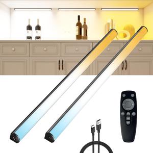 Under Cabinet Lighting Wireless with Remote,Rechargeable Battery Operated Closet Lights,3 Color Magnetic Dimmable led Strip Lights,Under Counter Lights for Kitchen,Shelf,Bedroom (Black, 40cm)