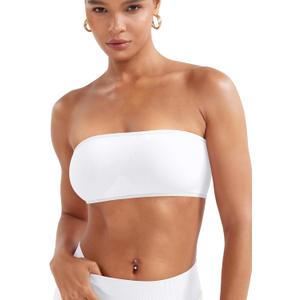 YEOREO Women Strapless Bandeau Sports Bra Padded Tube Top Workout Impact Backless Bralette Seamless Gym Yoga Everyday Bras (Small, Ivory)