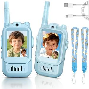 Video Walkie Talkies for Kids, Handheld 2 Pack Rechargeable Video Intercom Kids Walkies Talkies, Indoor Outdoor Toys for Family Games, Outside, Camping, Hiking for Boys Girls Ages 3-12 (Blue/Blue)