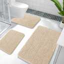 OLANLY Bathroom Rugs Sets 3 Piece, Soft Absorbent Chenille Bath Mats and U-Shaped Contour Toilet Rug, Quick Dry, Home Decor Accessories, Bath Mat Set for Bathroom (36"x24"+24"x16"+24"x20", Beige)