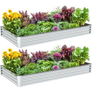2PCS 8x4x1FT Galvanized Raised Garden Bed, Galvanized Planter Raised Garden Boxes Outdoor, Large Metal Raised Garden Beds for Vegetables-Silver