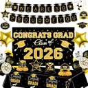 Graduation Decorations 2026 Themed Set - All-in-One Party Supplies with Backdrop & Tablecloth, Congrats Grad Banner for High School College Class of 2026 Decor