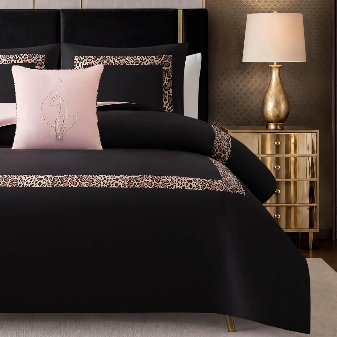 Baby Phat Leopard Hotel 4-Piece Comforter Set, Black, Full/Queen