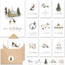 AUDREE Watercolor Woodland Christmas Cards with Envelopes & Matching Stickers (20 Pack 4"x6") - Thoughtful Gift Idea for Friends and Family - Perfect for Happy Holidays Card, Xmas Card