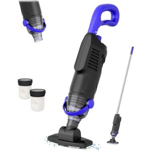Cordless Above Ground Pool Vacuum Cleaner, 60W Handheld Rechargeable Pool Vacuum Cleaner with Pole & 18GPM Suction for Leaves, Debris, Dirt (Black)