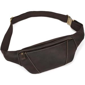 LUUFAN Men's Leather Fanny Pack Adjustable Waist Bag Hip Bum Belt Slim Purse Bag Cell Phone Pouch for Sport Travel Hiking, Dark Brown, 7.9 x 4.7 x 2 inches