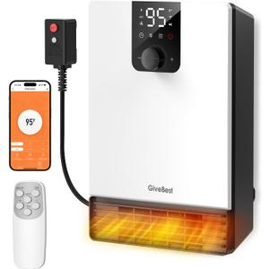 GiveBest Smart Wall Heater, 1500W Fast Heating Electric Space Heater for Indoor Use, 3 Heating Modes, Adjustable Thermostat, 24H Timer, Easy Mounted for Bedroom, Office, Home, White