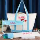 3 Pcs Empty Mahjong Canvas Bag Gift Embroidered American Mahjong Set Incl Tiles Bag and Racks & Pushers Drawstring Bags(Blue,Regular)