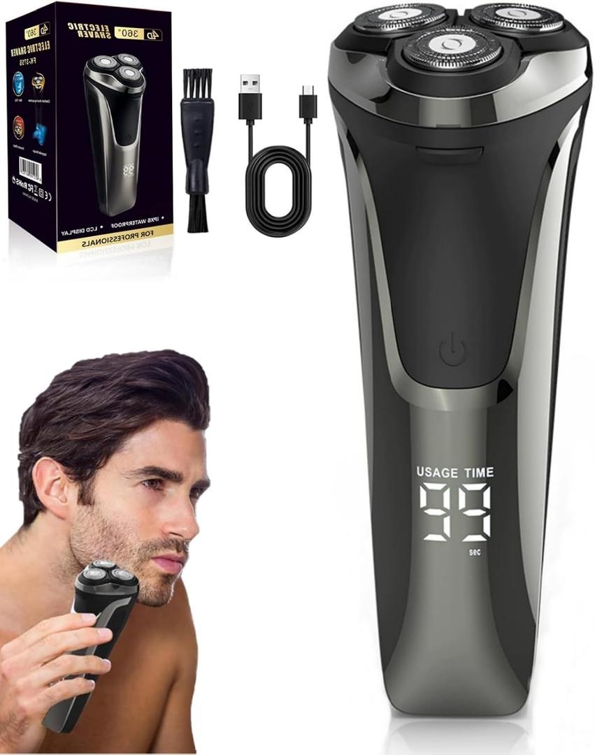 Snapbuy Electric Razor for Men, Electric Razor Pro, Ipx7 Waterproof Cordless Shaver with 90-Min Runtime, 4D Floating Head Rotary Shaver, Fast Charging (Black)