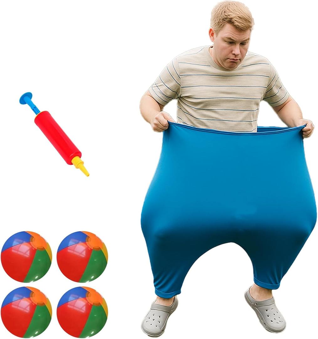 Granny Pants Yard Game, Big Outdoor Party Game, Super Gaint Pants Challenge Games with 4 Bouncy Balls & 1 Pump, Fun Backyard Activity for Adults, Team Relay Family Reunion Field Games Set
