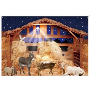 Zliisang 7X5FT Nativity Manger Scene Backdrop Straw Hay Cow Sheep Farmhouse Background Nativity of Jesus Hayloft Bethlehem Backdrop Old Wooden Barn Stable Christian Photo Props Party Decorations