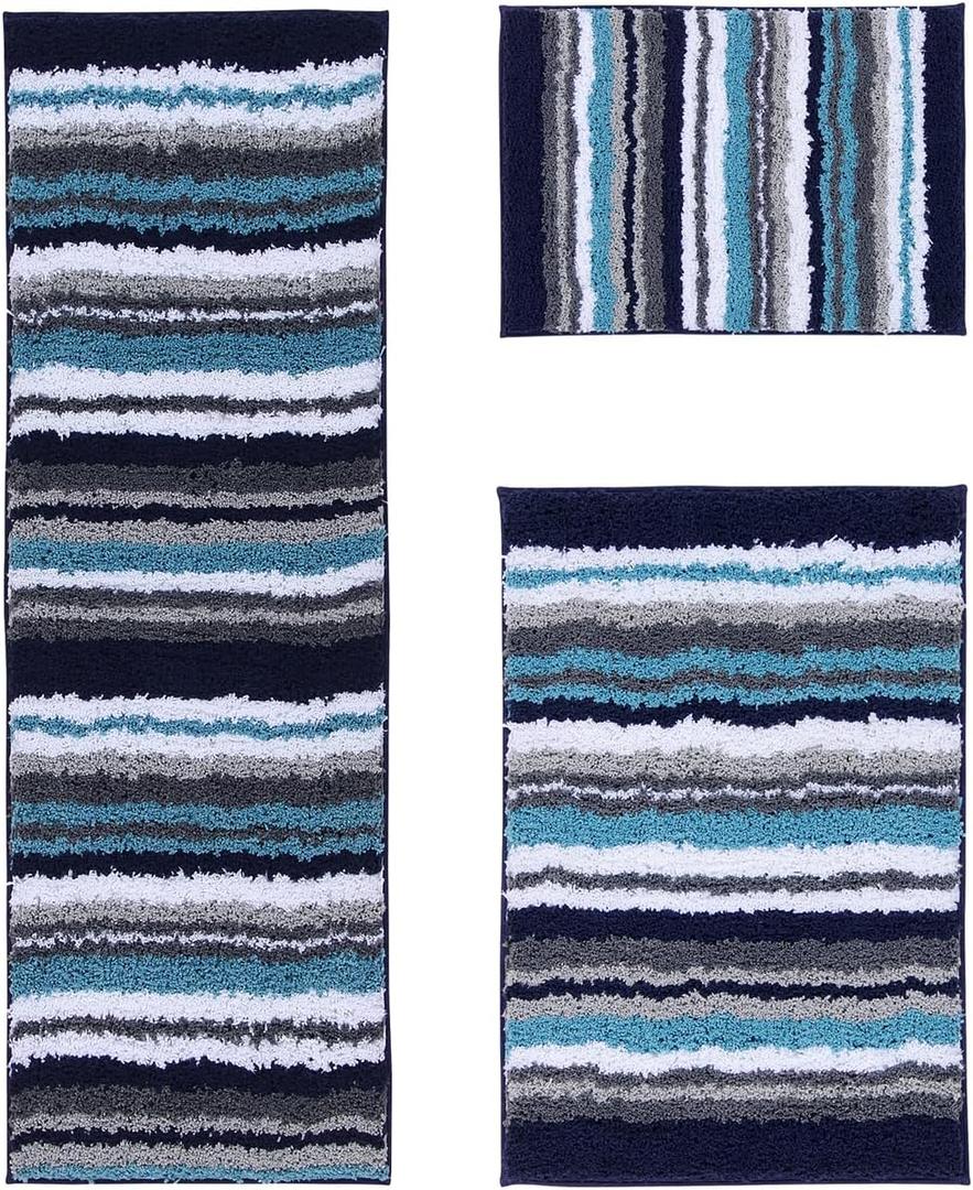 Better Trends Griffie Collection 100% Polyester Tufted Bath Rug, 3 PC Set (17" x 24" | 24" x 36" | 20" x 60"), Navy, 3 Piece Set