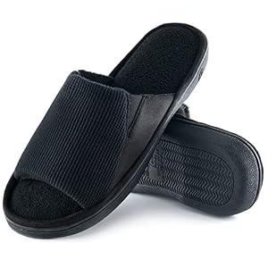Honalika Cozy Men's Open Toe House Slippers Memory Foam,Comfy Slip On Indoor Slipper for Men Breathable, Non-Slip Soft Bedroom Home 7-8