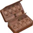 ROTHWELL 8 Watch Travel Case Storage Organizer for 8 Watches, Sunglasses, Rings & Cufflinks |Tough Portable Protection with Zipper Fits Most Wristwatches & Smart Watches Up to 50mm (Tan/Brown)