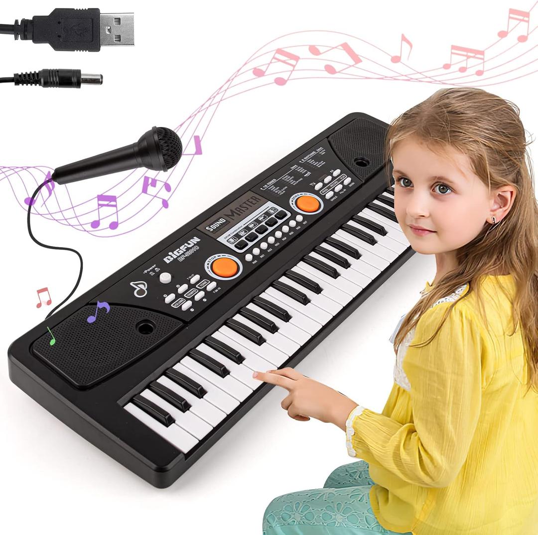 M SANMERSEN Kids Keyboard with Microphone, Kids Piano Keyboard for Beginners Electronic Piano with MP3 Function/Audio Cable/ 16 Tones/ 49 Keys Music Toy Keyboards for Boys Girls Ages 3-12