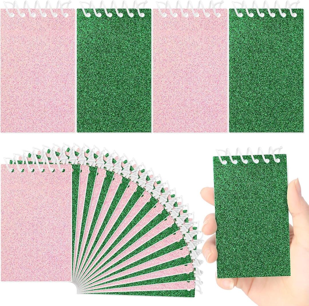 24 Pcs Pink and Green Mini Notepads Bulk Magical Wizard Party Favors Glitter Cover Spiral Notebooks Princess and Witch Party Favors for Birthday Gift School Classroom Rewards Supplies