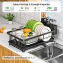 Dish Drying Rack - Space-Saving Small Dish Rack for Kitchen Counter, Rust-Resistant Kitchen Drying Rack, Compact Dish Drainer Organizer with Utensil Holder for Home Kitchen, Black
