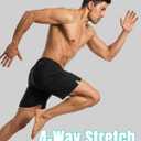 Men Swim Trunks with Compression 7 Inches Breathable Liner Quick Dry Zipper Pockets for Board Beach Gym Running (Black, L)