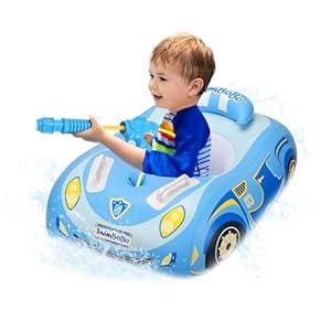 Toddler Pool Float Toddler Floaties with Water Gun Baby Pool Float Car Floaties Pool Floats for Toddlers 1-3 Baby Swim Float with Water Cannon Gun for Kids Age1-5 Inflatable Boat Ride-on for Boy Girl