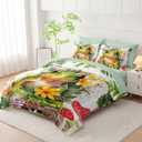 AILONEN Green Frog Comforter Set Queen 7-Piece Bed in a Bag,Tropical Amphibian Tree Frog Bedding Set for Kids Boys Girls,Soft Comforter & Fitted Sheet with Flat Sheet,2 Pillowcases,2 Pillow Shams