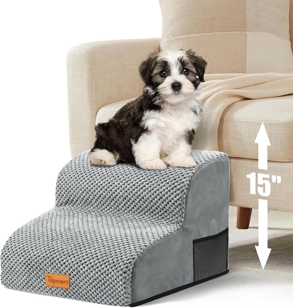 Topmart High Density Foam Pet Steps 2 Tiers,11.8" High,Non-Slip Dog Stairs,Soft Foam Dog Ramp Ladder,Best for Injured,Older Cats,Pets with Joint Pain,Suitable for Low Sofas,Stairs,Lower Place
