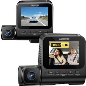 AZDOME V600 1080P Dual Dash Camera for Cars, 3'' Screen Dash Cam Front and Inside, Loop Recording, IR Night Vision Dashcam, G-Sensor, Car Dash Cam with 24/7 Parking Mode, Support 128GB (Matte Black)