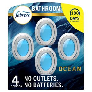 Febreze Small Spaces Air Freshener, Odor-Fighting, Plug In Alternative, Air Fresheners for Home and Bathroom and Kitchen, Closet Air Fresheners, Ocean Scent, 4 Count