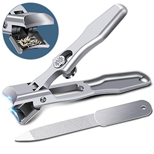 German Nail Clippers for Men with Catcher, Heavy Duty Toe Nail Clippers for Thick Nails Seniors, Portable Ultra Sharp Fingernail Clippers with Wide Mouth, Anti Splash Stainless Steel Nail Cutter