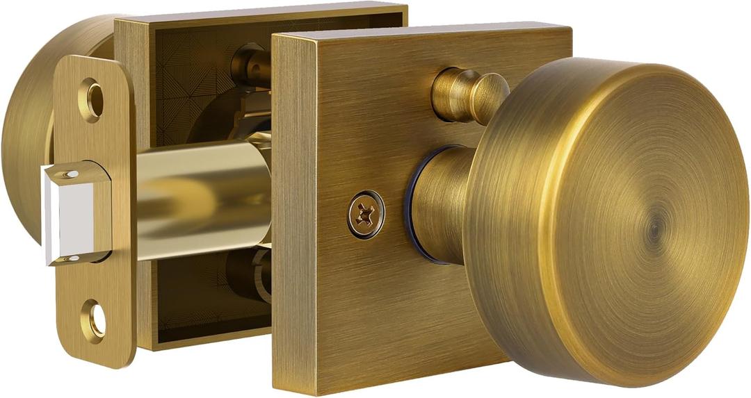 Antique Brass Door Knob Privacy Door Knobs Antique Door Knobs Interior with Lock, Old Style Door Knob Square Door Knob Vintage Door Handle for Bedroom Bathroom Lockable Door Knob