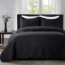 IR Imperial Rooms Queen Quilt Bedding Set Size (90" x 96") + 2 Pillow Shams (20" x 26"+ 2") - 3 Pcs All Season Lightweight Reversible Microfiber Coverlet Embossed Quilt Bedspread (Black)
