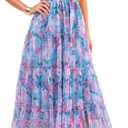 PRETTYGARDEN Women's Summer Midi Tulle Dress Sleeveless Smocked Square Neck Ruffle Flowy Party Wedding Guest Sundress (Floral Blue Pink, Small)