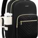 LOVEVOOK Laptop Backpack for Women with Giant Tumbler Holder 15.6 inch,Designer Travel Backpack Laptop Bag College Backpack,Quilted Work Nurse Teacher Backpack Purse Computer Bag Casual Daypack, Black
