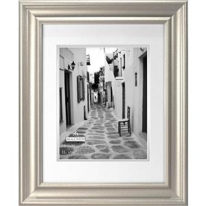 Malden International Designs Classic Wall Mouldings Eaton Double Matted Picture Frame, 17.5"L x 14.5"W, Silver, 8 X 10/11 X 14"