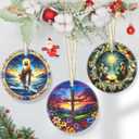 Cross 3.5 Inch Ceramic Christmas Hanging Ornament - Cross Spring Flower