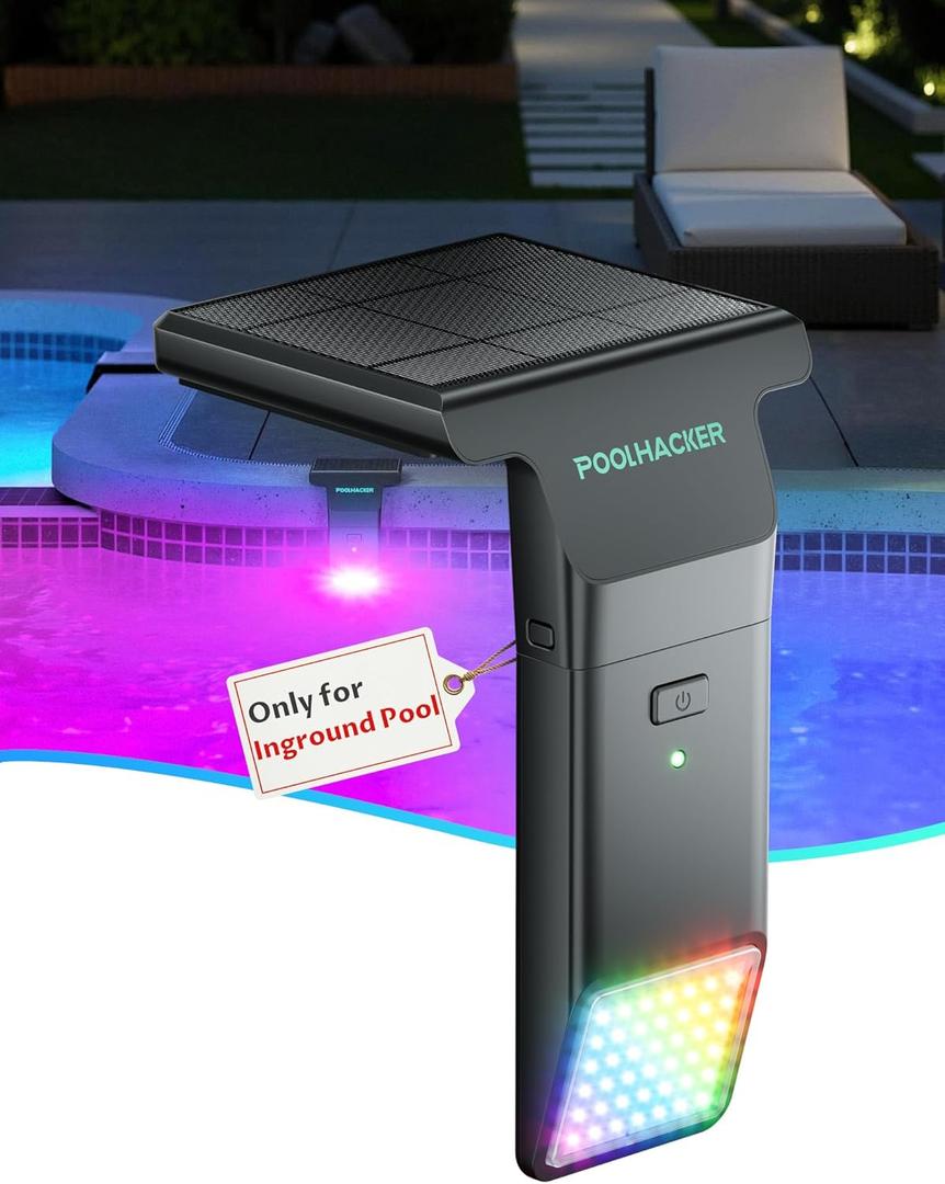 Solar Pool Lights Only for Inground PoolOriginal, 10-Color 4-Mode Light Sensing LED, Underwater Lighting with Timer Off, Submersible Lights with Remote, Waterproof Design, 1 Pack