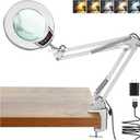 10X Magnifying Glass with Light and Clamp, Real Glass Stand Lighted Magnifier, 5 Color Modes Stepless Dimmable LED Desk Lamp Hands Free for Crafts Hobby Reading Painting Close Work - Silver